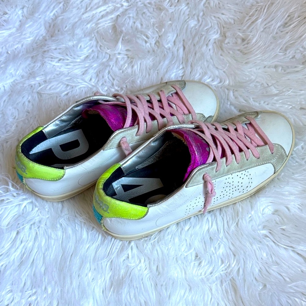 P448 John Sneakers in White, Pink, and Green sz 39 - Picture 3 of 12
